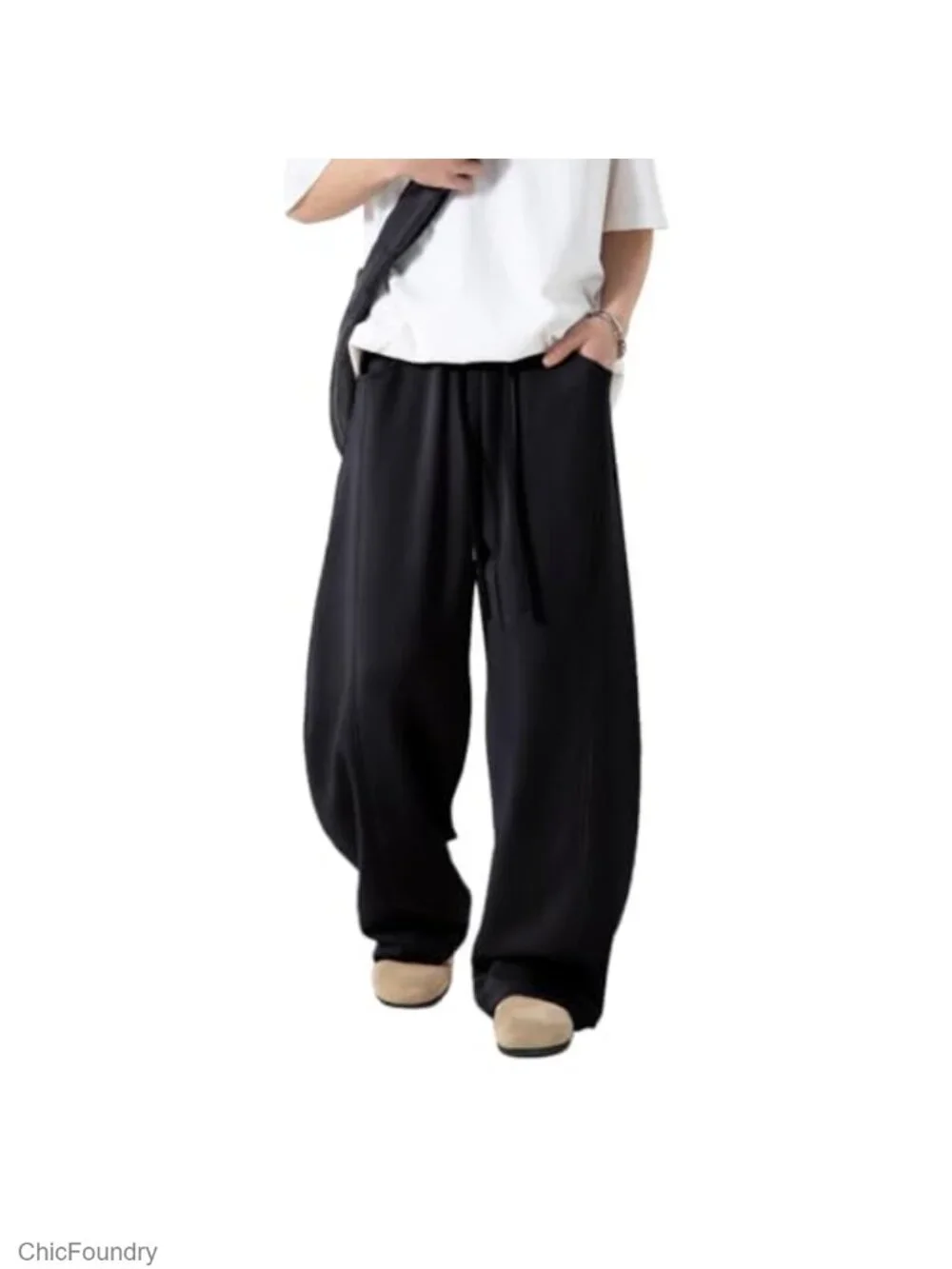 Men's Baggy Wide Leg Sweatpants with Pockets Elastic Waist